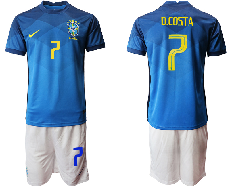 Men 2020-2021 Season National team Brazil away  blue #7 Soccer Jersey
